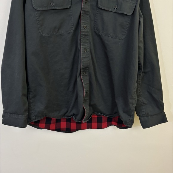 LL Bean Mens L Canvas Shacket Shirt Red Plaid Interior Button Down Chore Utility - Picture 7 of 8